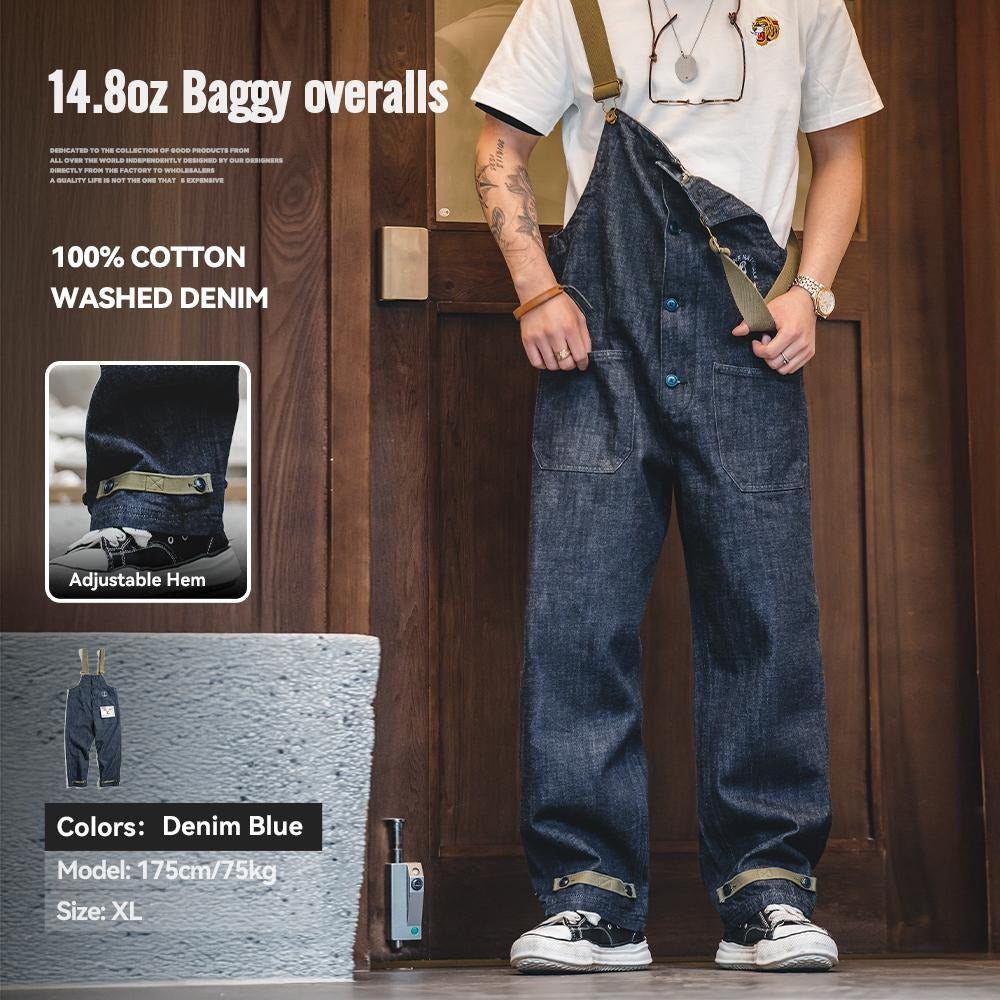 MADEN Herren Schwergewicht Baumwoll Cargo Denim Latzhose