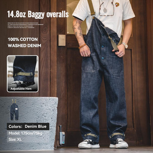 MADEN Men's Heavyweight Cotton Cargo Denim Overalls