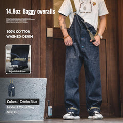 MADEN Herren Schwergewicht Baumwoll Cargo Denim Latzhose