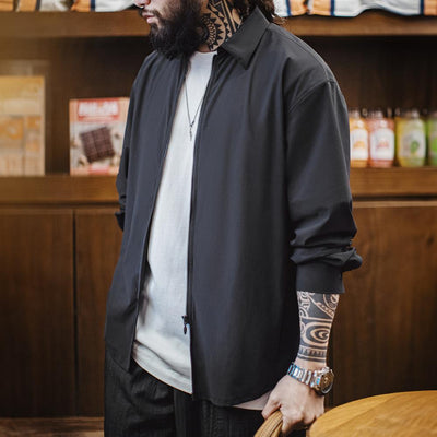 MADEN Casual Drapey Ice Silk Shirt Breathable Cleanfit Cool Black Long Sleeve Shirt Men Spring Summer