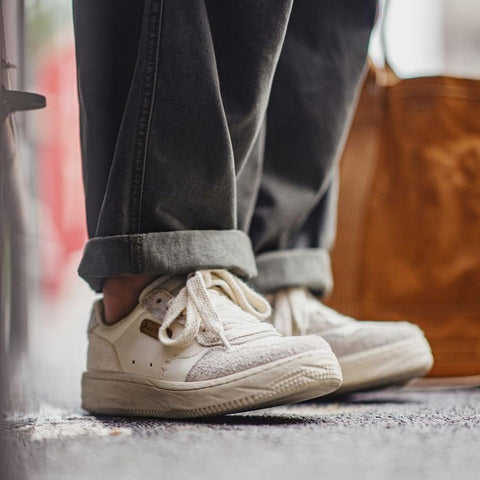 MADEN Herren-Sneaker, weiß, klobig, klassisch, flach, atmungsaktiv, sportlich-lässig, minimalistisch, cleanfit, für den Alltag 