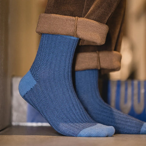 MADEN Kontrastgestrickte Wadenstrümpfe – Atmungsaktive lange Socken mit Einsatz 