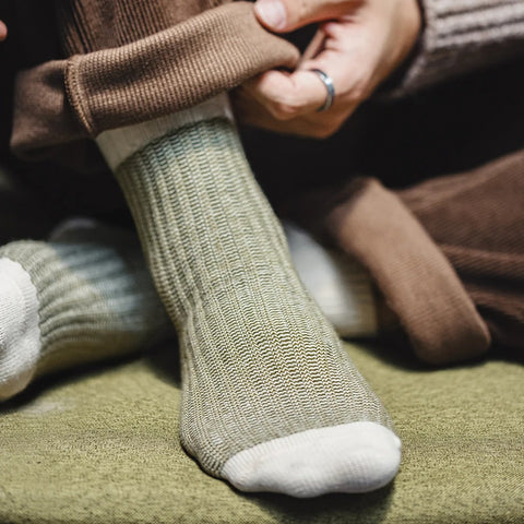 MADEN Kontrastgestrickte Wadenstrümpfe – Atmungsaktive lange Socken mit Einsatz 