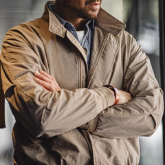 MADEN Herren Klassische Khaki Baumwoll Harrington Jacke