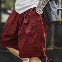 MADEN Navajo bestickte, schwere Baumwoll-Shorts mit lockerem Sitz