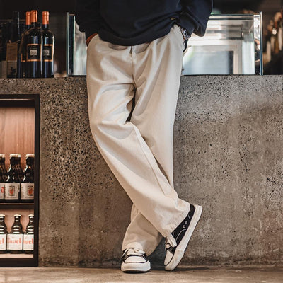 MADEN Men’s Retro White Denim Pants – Natural Cottonseed Fabric