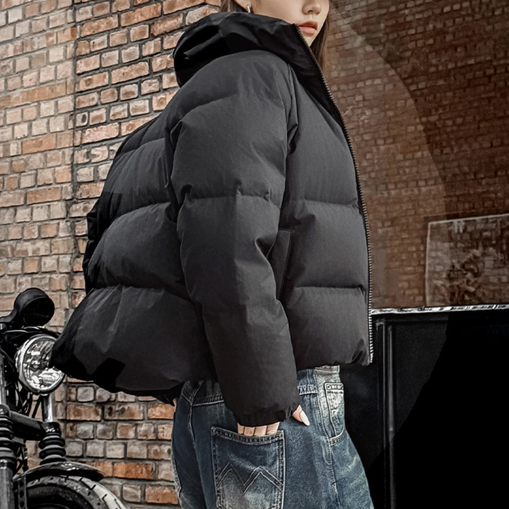 MADEN Women Stand Collar Down Jacket 90% Duck Down Short Puffer Coat Zipper Front Thick Warm Winter Outerwear