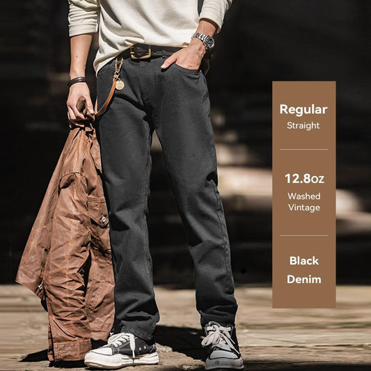 MADEN Herren Schwarze Denim Jeans – 12,8oz