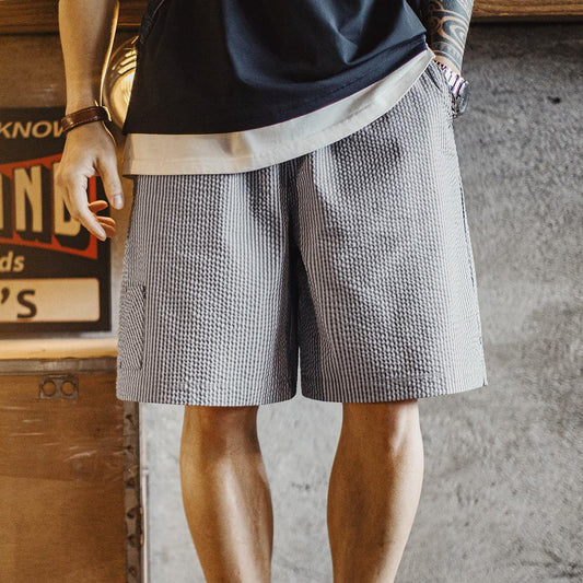 MADEN Leinen-Seersucker-Shorts für Herren, locker geschnitten, lässig