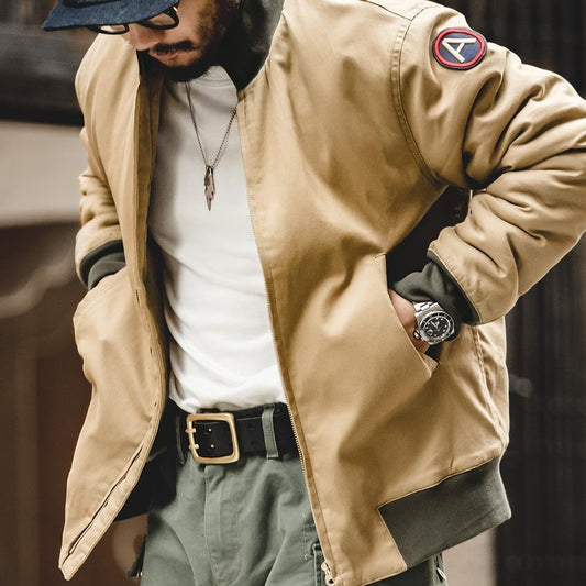 MADEN Vintage Patch Flight Bomber Jacket Slim Fit