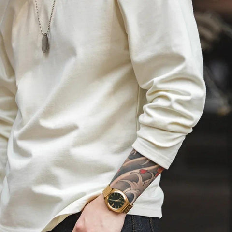 MADEN Herren Langarmshirt, 300 g/m² schweres Material – 100 % Baumwolle, Basic