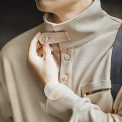 MADEN Fleecepullover mit halber Knopfleiste und Polokragen
