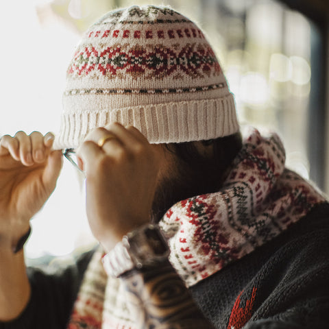 MADEN Fair Isle Knit Scarf & Beanie Set