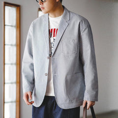 MADEN Striped Seersucker Suits Casual Blazer