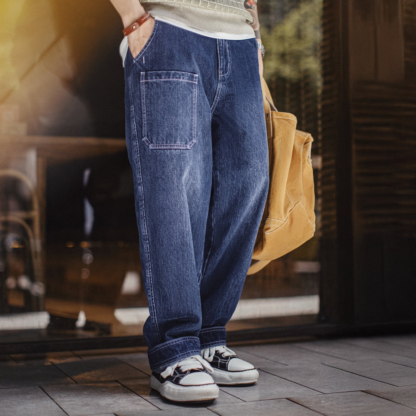 Jeans de mezclilla lavados Slub MADEN