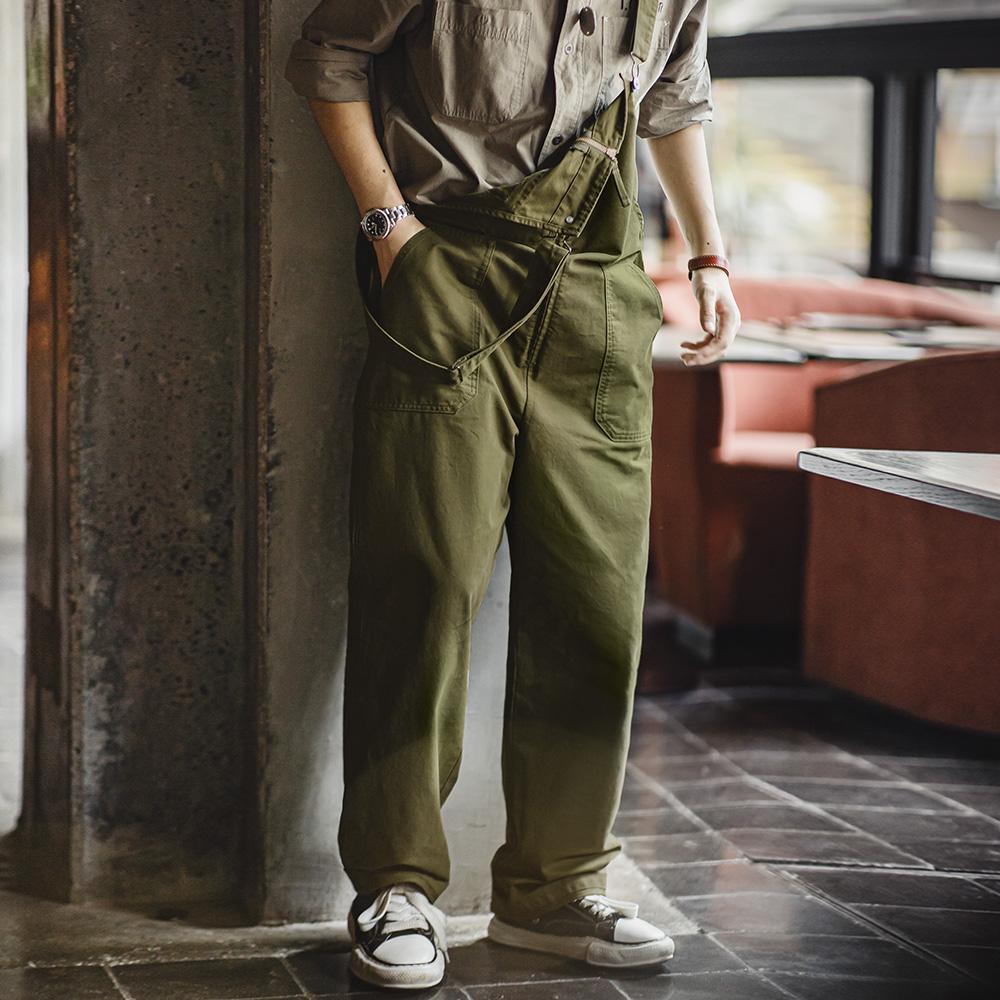 MADEN Men Vintage Style Navy Overalls Casual Straight Loose-fit Amekaji Bib Pants 295gsm Cotton 100% Original Design