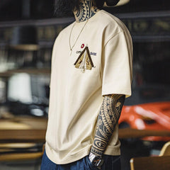 MADEN schwere Baumwoll Grafik Camping T-Shirt