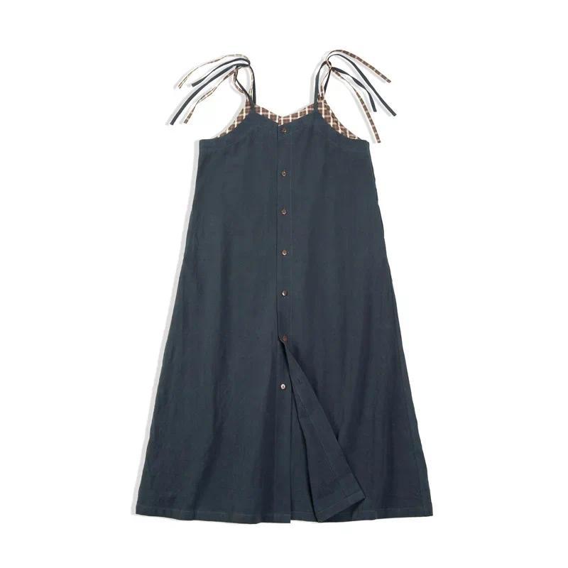 MADEN Vintage Plaid A-Line Midi Dress