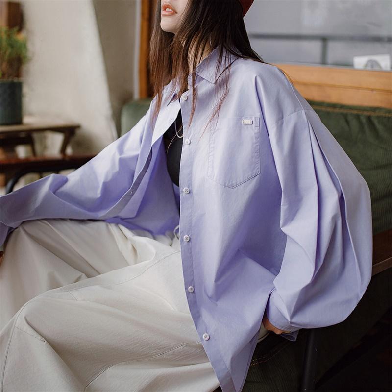 Blusa morada plisada de mujer MADEN con solapa de muesca y corte amplio