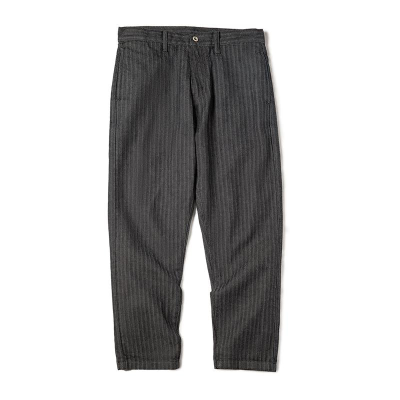 MADEN 12.8oz Graue gestreifte Fischgrät-Jeans