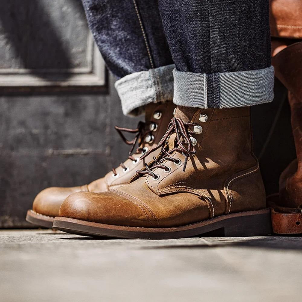 MADEN Herren Retro Leder 8111 Kampfstiefel