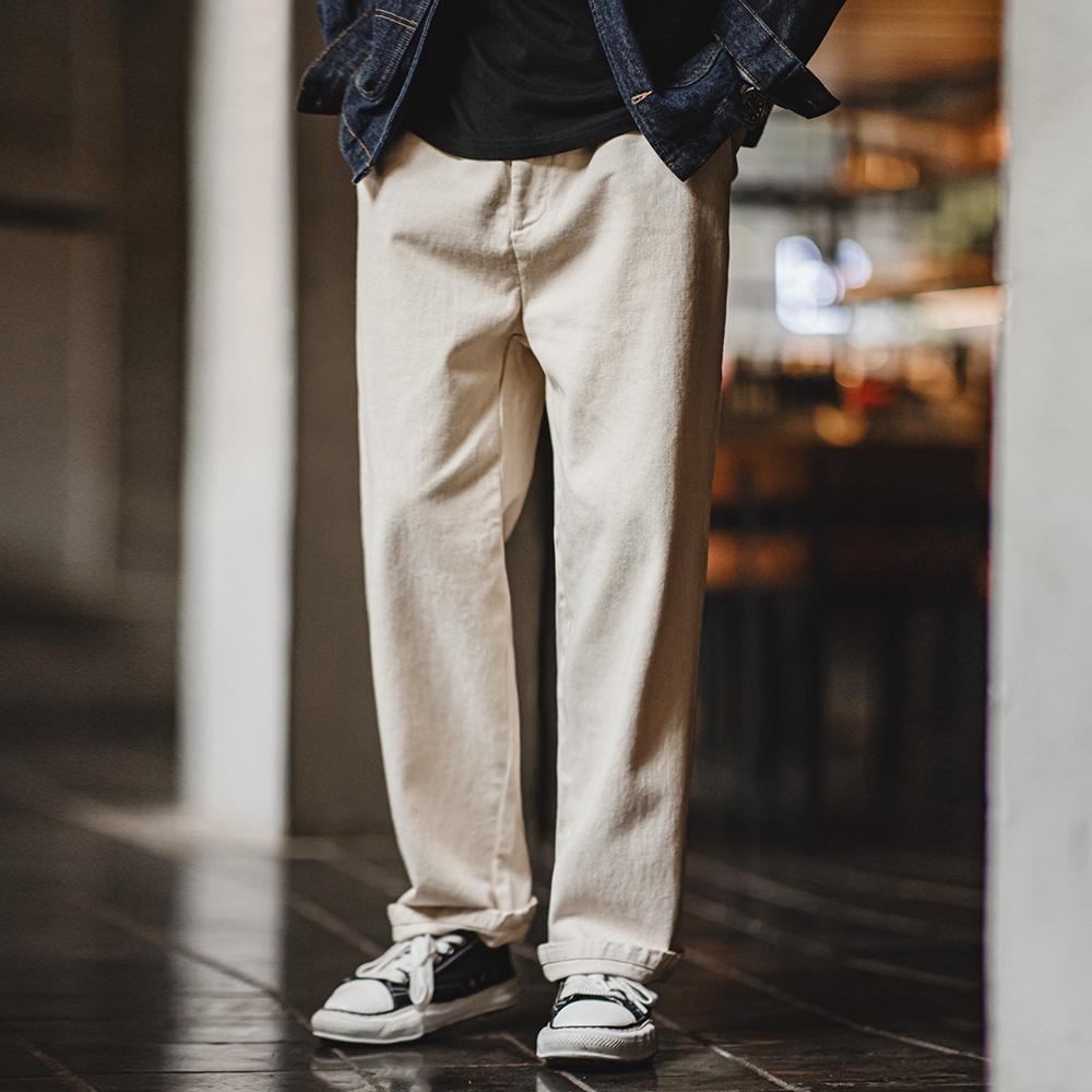 MADEN Herren Retro-Jeans, weiß – Naturfarbener Baumwollsamenstoff 