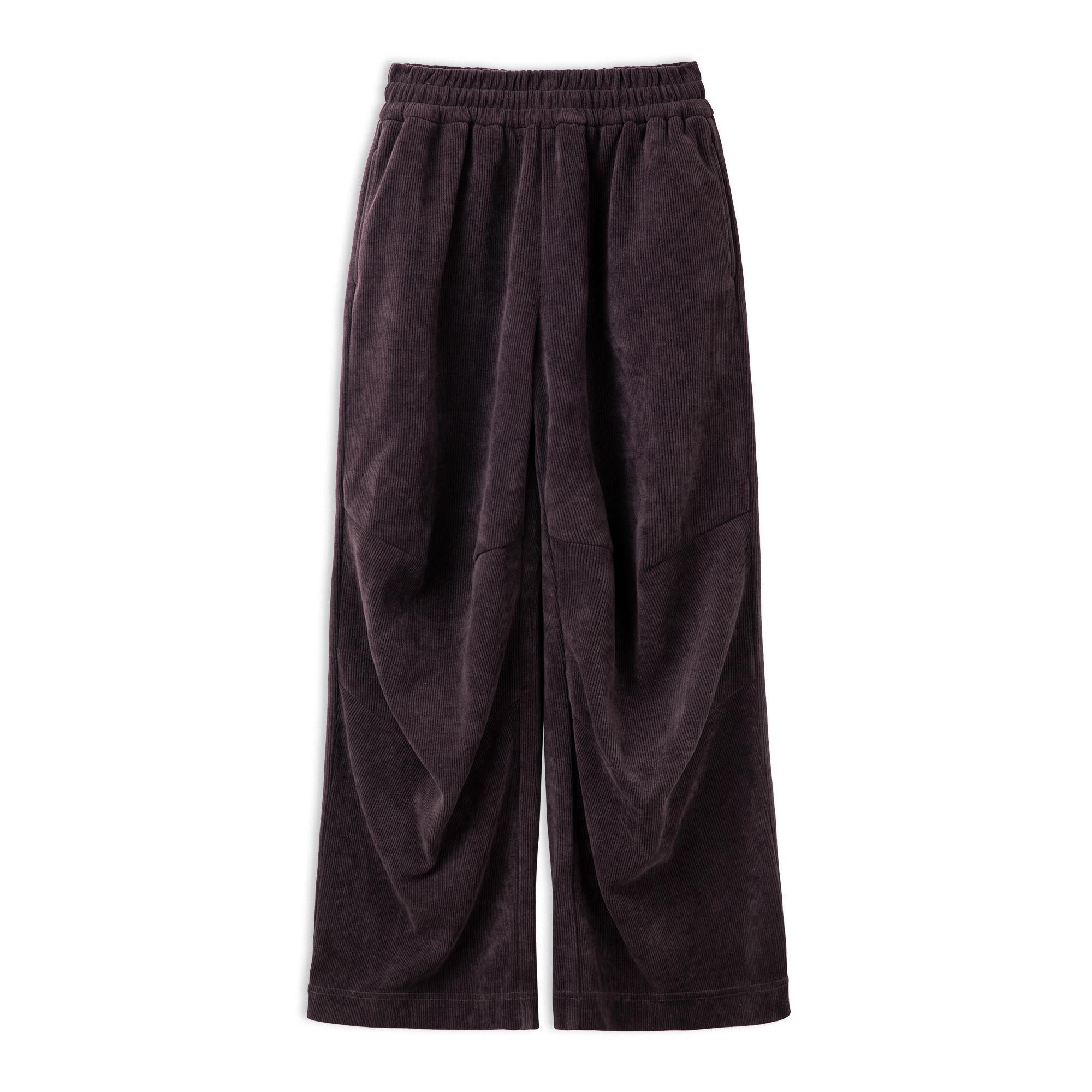 MADEN Damen Vintage Chenille Jogginghose, lockere Freizeithose, dunkelbraun, elastischer Bund mit Kordelzug, weites Bein, YH2402856 