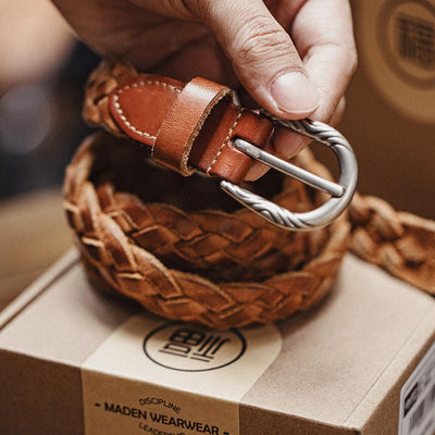MADEN Woven Vegetable-Tanned Leather Belt
