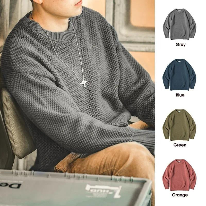 MADEN Men’s Retro Pineapple Knit Sweater – Thick Comfy Pullover