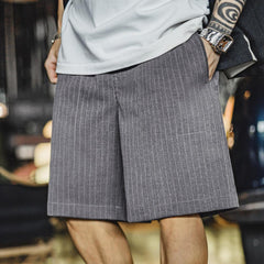 MADEN Graue formelle Shorts mit Nadelstreifen und elastischem Bund