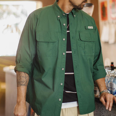 MADEN Green Multi-Pocket Cotton Shirt