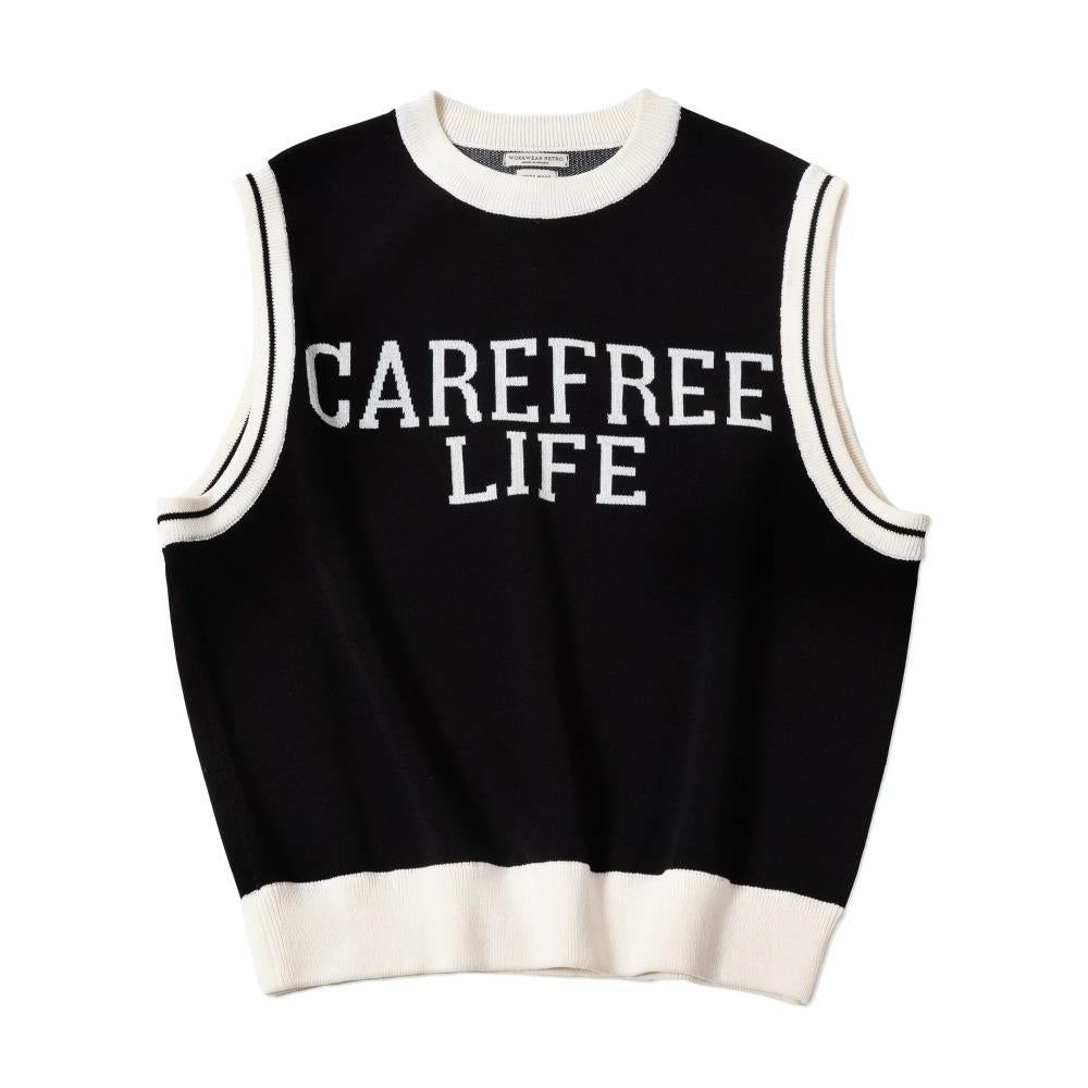 MADEN Unisex College Style Lässige Strickweste Ärmellos Schwarz Rundhals Stretch-Pullover Weste für Frühling und Herbst 