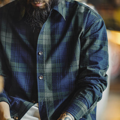 MADEN Men's Retro Plaid Shirt - Cotton 100%