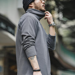 MADEN Herren Schwergewicht Gerippter Rollkragen Slim-Fit Pullover