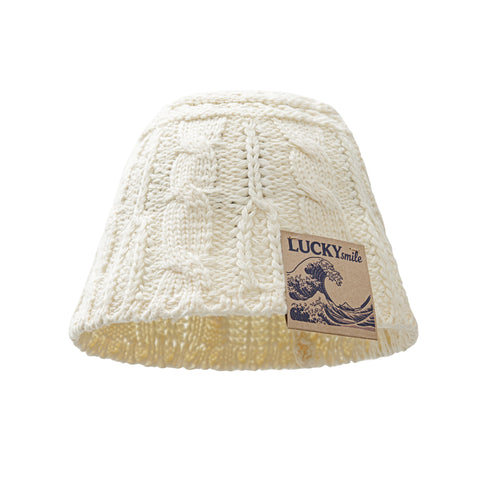 MADEN White Openwork Crocheted Bucket Hat