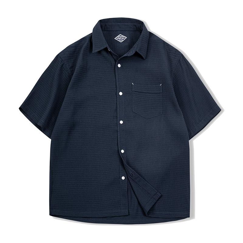 MADEN Men's Heavyweight Waffle Knit Short-Sleeve Button-Down Shirt
